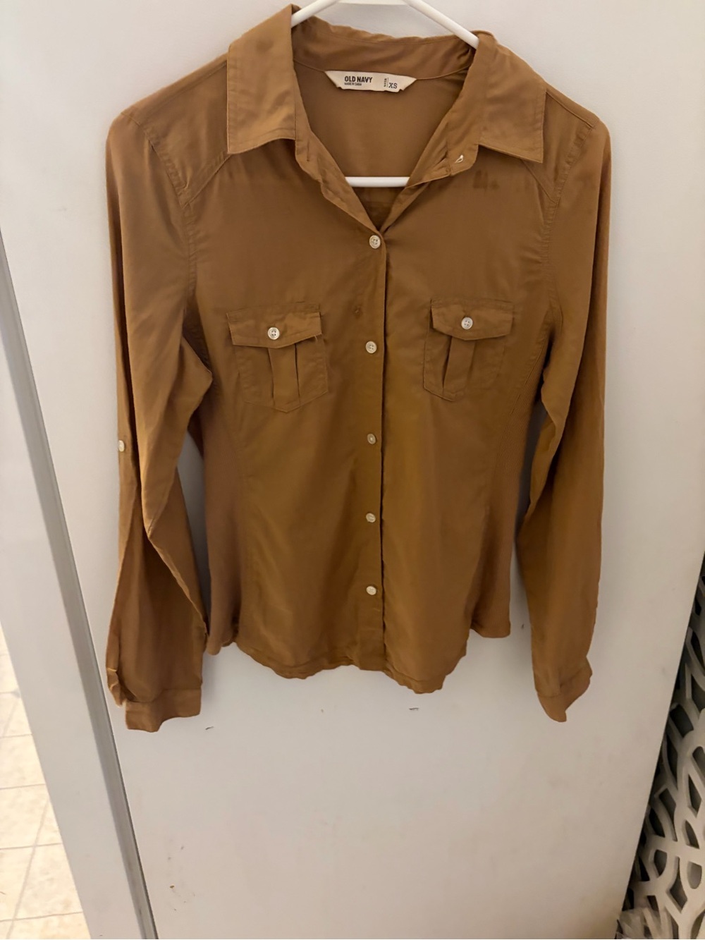 Old Navy Women's Brown Button-Front Shirt with Chest Pockets
